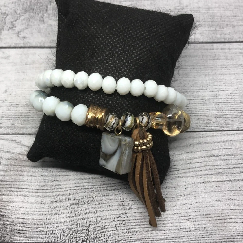 Boho festival  beaded stackable layering bracelets roll on bundle lot 2